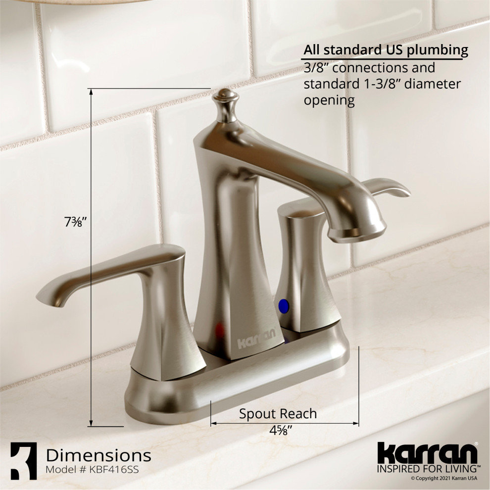 Karran 2-Hole 2-Handle Bathroom Faucet With Pop-Up Drain, Stainless Steel