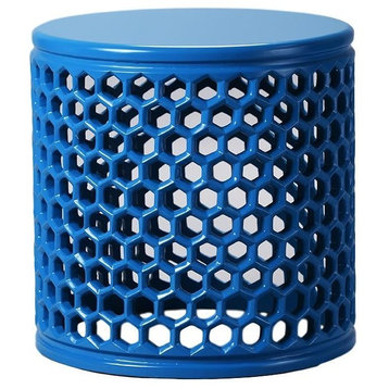 Jali Wooden Table, HexDesign, Blue, 18"x18"