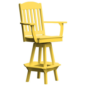 Poly Lumber Classic Swivel Bar Chair with Arms, Lemon Yellow