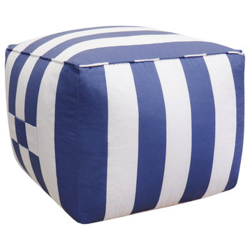 Pasargad Home Galaxy Poly Fabric Striped Pouf White Blue