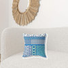 18"X18" Blue And White Microsuede Patchwork Zippered Pillow