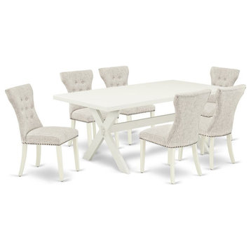 East West Furniture X-Style 7-piece Wood Dining Set in Linen White/Doeskin