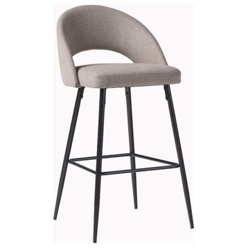 Walker Edison Metal Upholstered Bar Stool with Rounded Back in Off White