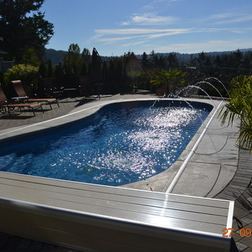 Fibreglass Pool in Saanich with Beautiful Stone Walls