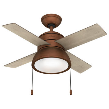 Hunter 36" Weathered Copper Loki Ceiling Fan With LED Light Kit and Pull Chain