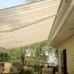 Striped Awning with a straight Valance. - Awnings