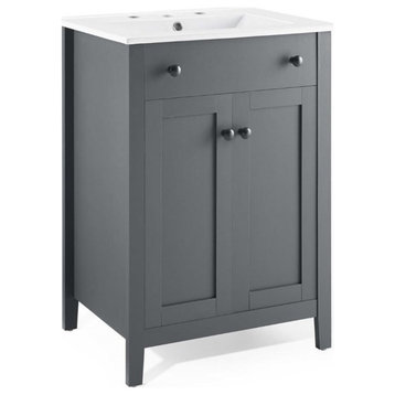 Pemberly Row 24" Modern Wooden Bathroom Vanity in Gray and White