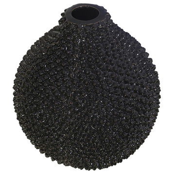 Decorative Ceramic Vase, Black, 7.25"x7.25"x8"