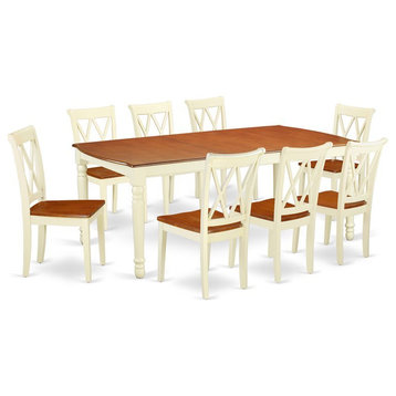 East West Furniture Dover 9-piece Wood Dining Set with X-Back Chairs in Cherry