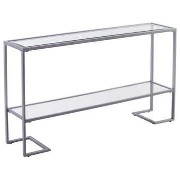 Glam Console Table, Narrow Design With Elegant Lower Mirrored Shelf, Silver