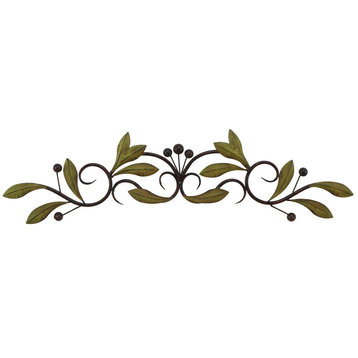 31 Inch Olive Branch Metal Wall Decor, Green And Brown