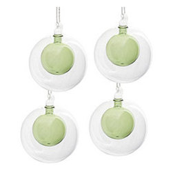 Mouth-Blown Double Globes - Green - Set of 4 - New - Christmas Ornaments