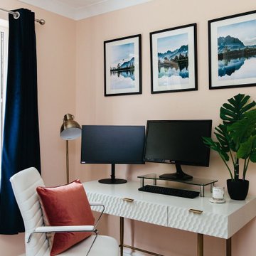 Serene pink and blue home office
