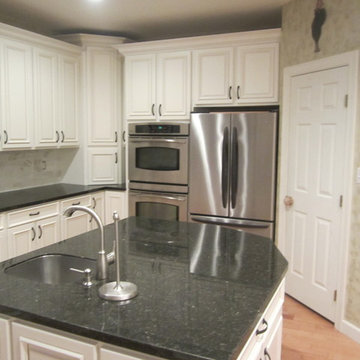 glazed dove white with tile backsplash