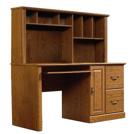 Sauder Orchard Hills Engineered Wood Computer Desk with Hutch in Carolina Oak