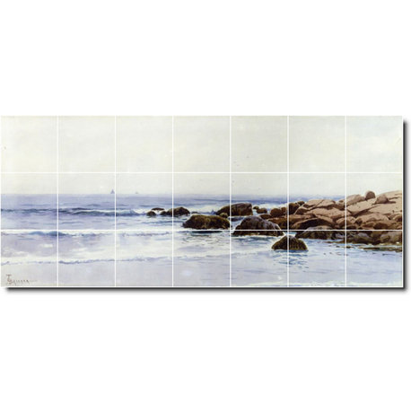 Alfred Bricher Waterfront Painting Ceramic Tile Mural #70, 29.75"x12.75"