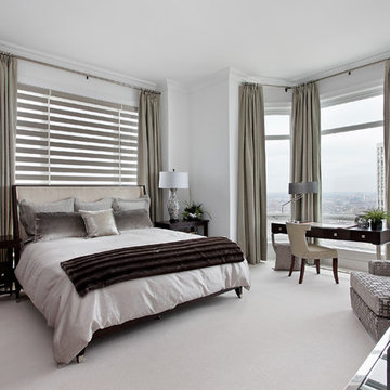 Soothing Gray and Brown Bedroom with Window Panels