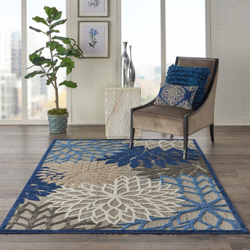 Aloha Blue/Multicolor 6 ft. x 9 ft. Floral Contemporary Indoor/Outdoor Area Rug