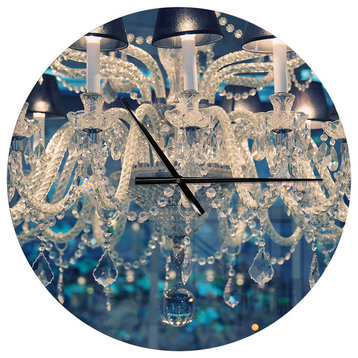 Blue Vintage Crystal Chandelier Shabby Chic Metal Clock, 23x23