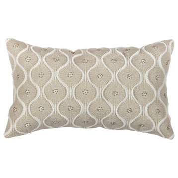 Pasargad Home Naples Cotton & Bsilk Embroidered Pillow Beige/Ivory