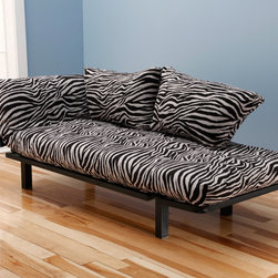 Black Metal Futon with Zebra Zen Mattress in Lounger Position - Products