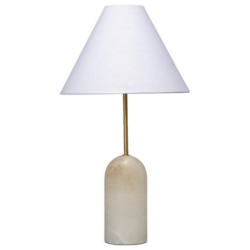 Slim Natural Alabaster Stone Contemporary Table Lamp 28 in Brass Metal Round