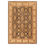 Bareens Designer Rugs - Boho Chic Ziegler Adam Charcoal Beige Hand-Knotted Wool Rug - 8'0'' x 9'11'' - Enhance the ambiance of your home with this magnificent Persian-influenced Turkish hand-knotted rug made by skilled artisans capable of creating the most exceptional vegetable dyes and hand-spun wool. This exquisite handmade rug is a one-of-a-kind Peshawar Kafkaz, otherwise identified as Chobi, Chobi Peshawar, Oushak, or Ziegler rug. These handmade rugs are crafted in Pakistan utilizing superior-quality wool imported from Australia, New Zealand, and Korea in two types of weaves: the Persian weave and the Mori weave. This rug is meticulously crafted by hand using the finest natural vegetable dyes extracted from local plants. The artisans use a blend of hand-spun local and fine merino wool, resulting in a rug with a compelling texture, higher lanolin content, and longer staple. The artisans occasionally incorporate natural or artificial silk into the pile to enhance specific motifs. The finished product is an awe-inspiring execution of flawless design and an understated palette that exudes elegance.