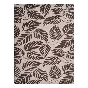 Hand Tufted Wool Area Rug Floral Beige Brown