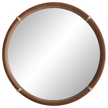Edmund Mirror, Brown Leather, Antique Brass, Plain Mirror, 30"W (4846 3JRWW)