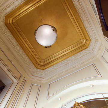 French inspired powder room ceiling with 24K gold leaf and Venetian plaster moul