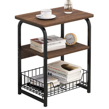 Metal Side Table With Storage, Wilderness Oak/Black Rack, 2 Shelves