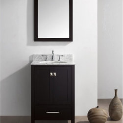 24 inch Espresso Bathroom Vanity with White Carrera Marble Top - Bathroom Vanities And Sink Consoles