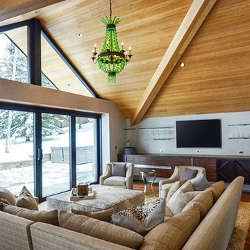 Modern Mountain Family room with20 feet floating bar