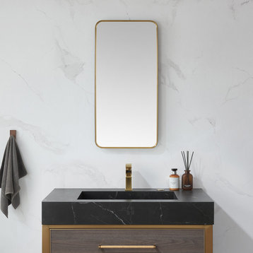 Vinnova Mutriku Rectangle Metal Wall Mirror, Brushed Gold, 18"  W X 36"  H