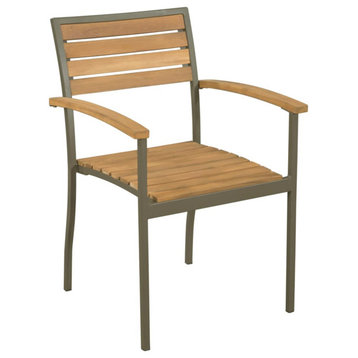 Vidaxl Stackable Outdoor Chairs, Set of 2, Solid Acacia Wood/Steel