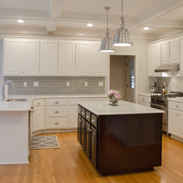 Kitchen total makeover with cabinet refinishing & coffered ceiling