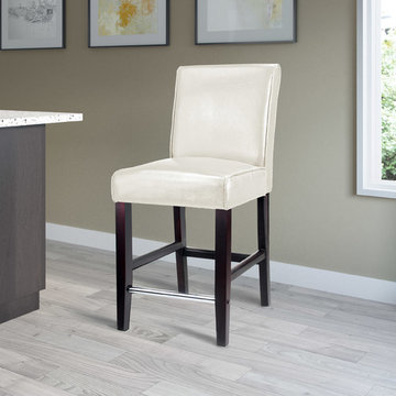 CorLiving Antonio Counter Height Barstool in White Bonded Leather