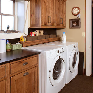 75 Beautiful Laundry Room With Dark Wood Cabinets And Black Countertops ...