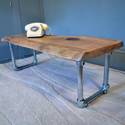minimalist slab oak and scaffold coffee table - Coffee Tables
