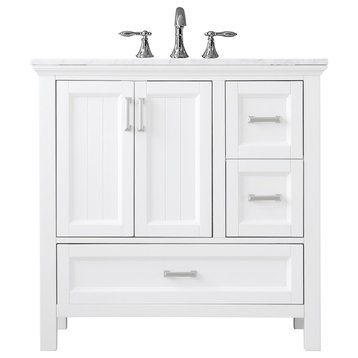 Isla White White Bathroom Vanity Set, 36", Without Mirror