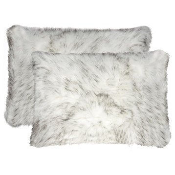 Belton Faux Fur Pillows, Set of 2, Gradient Gray, 12"x20"
