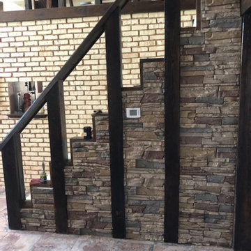 Desert Sunrise Stacked Stone Staircase Wall