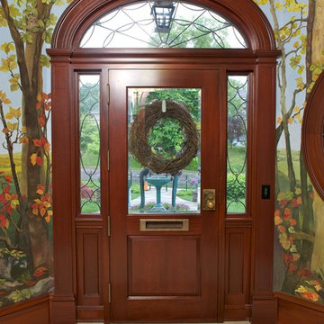 New Jersey Residence Mahogany Front Entry with Sidelites and Elliptical Transom