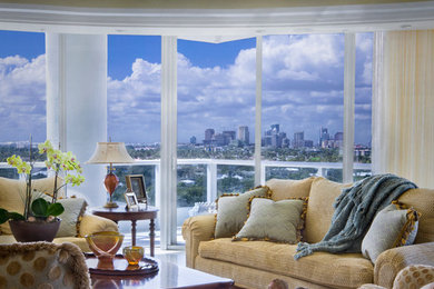 Living room - large traditional open concept marble floor and white floor living room idea in Miami with beige walls and no fireplace