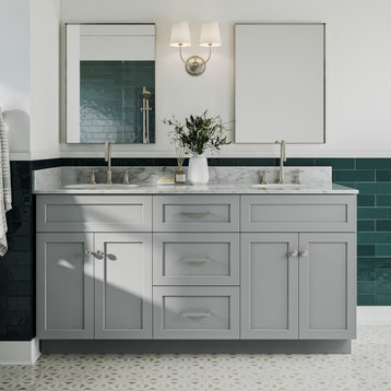Ariel Hamlet 67" Double Oval Sinks Bathroom Vanity, Grey, 0.75 Carrara Marble