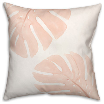 Monstera Leaves Coral 18x18 Pillow