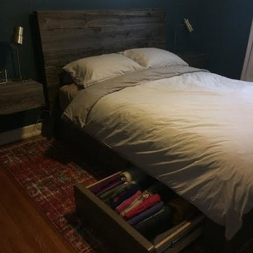 Low profile storage bed with floating nightstands