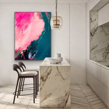 Original Large Pink Green abstract Modern Painting Minimalist