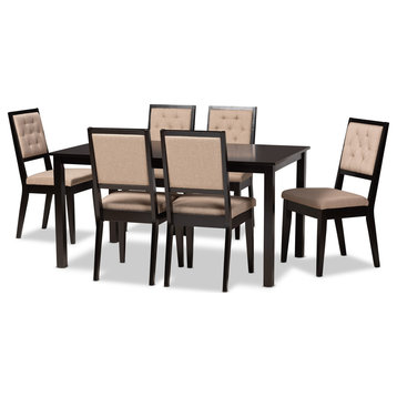 Suvi Modern Sand Upholstered and Dark Brown Finished Wood 7-Piece Dining Set