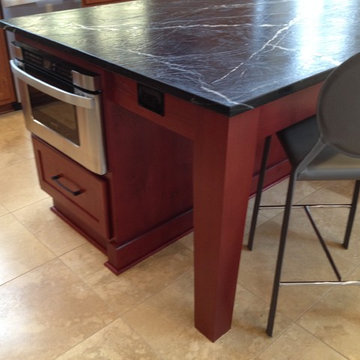 custom home , microwave drawer , farmhouse leg , soapstone countertop